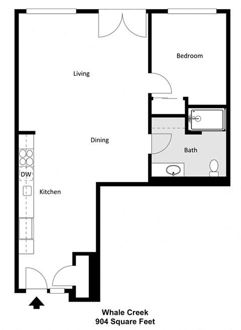 a floor plan of a room with a bathroom and a bedroom